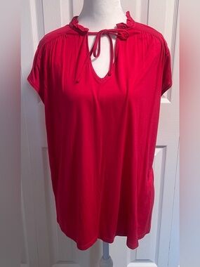 LOFT Pink Tie-Neck Short Sleeve Blouse